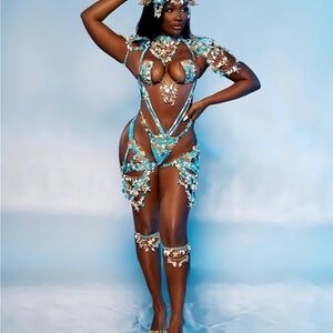 Vibrant Blue and Gold Carnival Costume